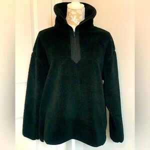 Chaps Womens Cozy Black Sherpa Oversized 1/4 Zip Pullover SZ M